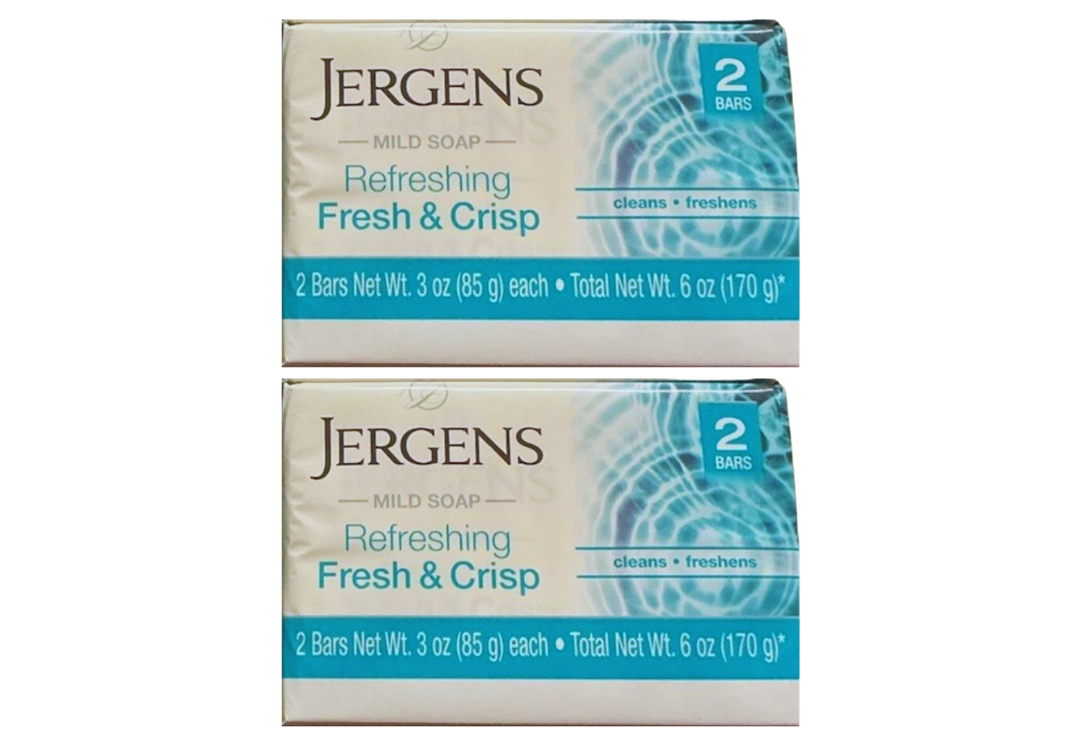 Jergens Mild Soap, Refreshing Fresh and Crisp Cleansing Bars, 3 oz, 2 Pack