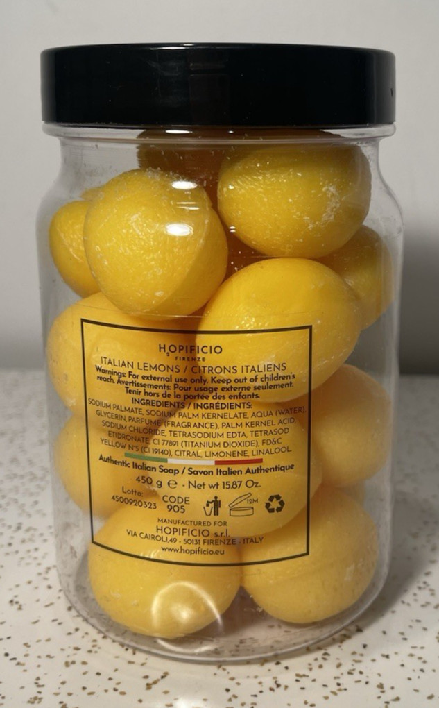 Hopificio Firenze Lemon Shaped Scented Triple Milled Italy Soaps Yellow 15.8 Oz.