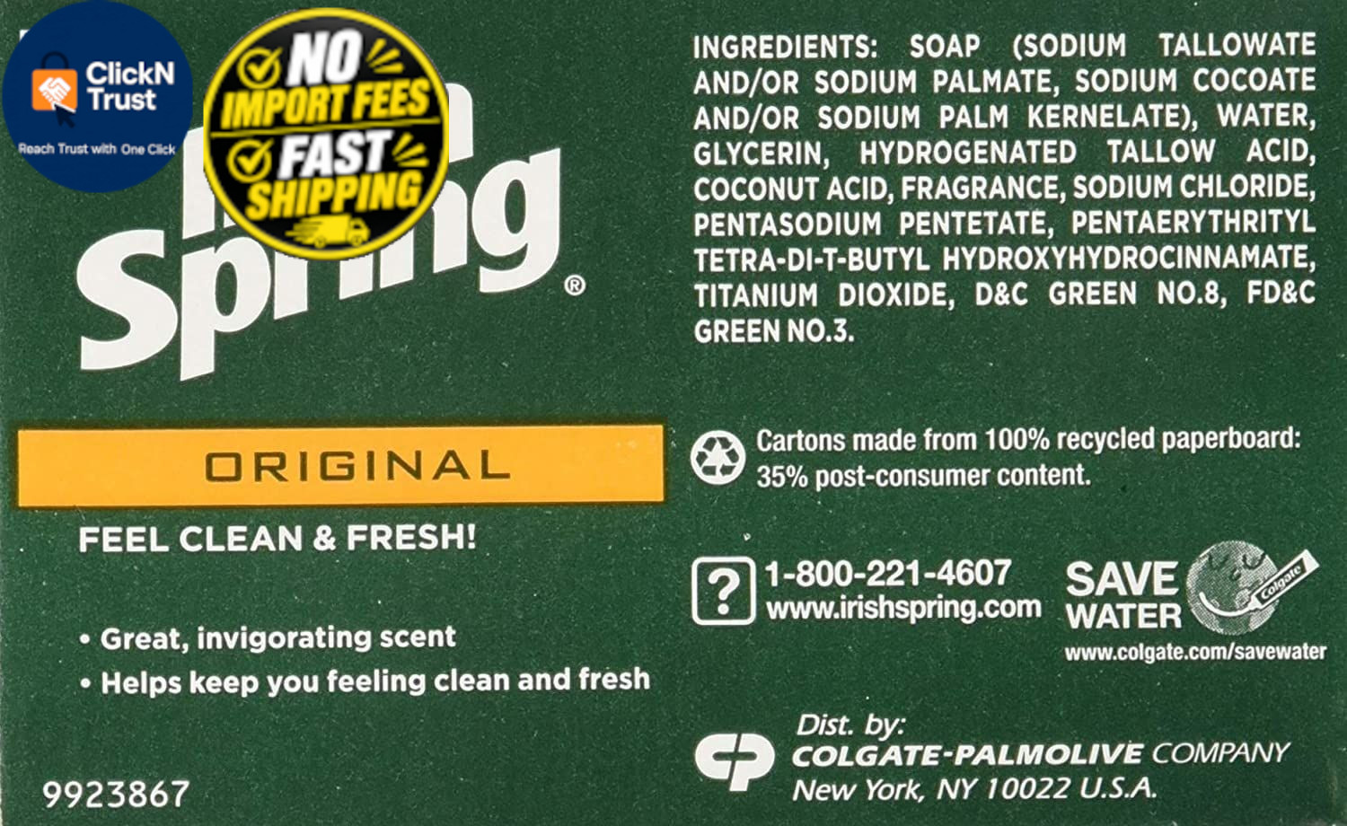 Irish Spring Original Deodorant Bar Soap, 3.20 oz 3.2 Ounce (Pack of 2),