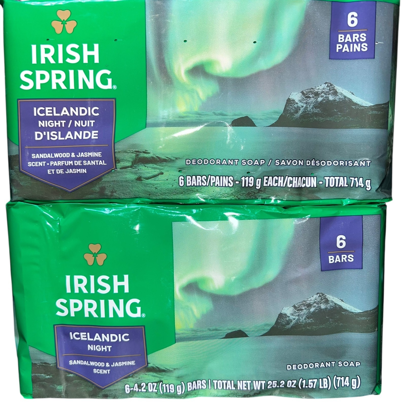2x Irish Spring Icelandic Nights Soap 6-Bar Packs 4.2oz Jasmine Sandalwood Scent