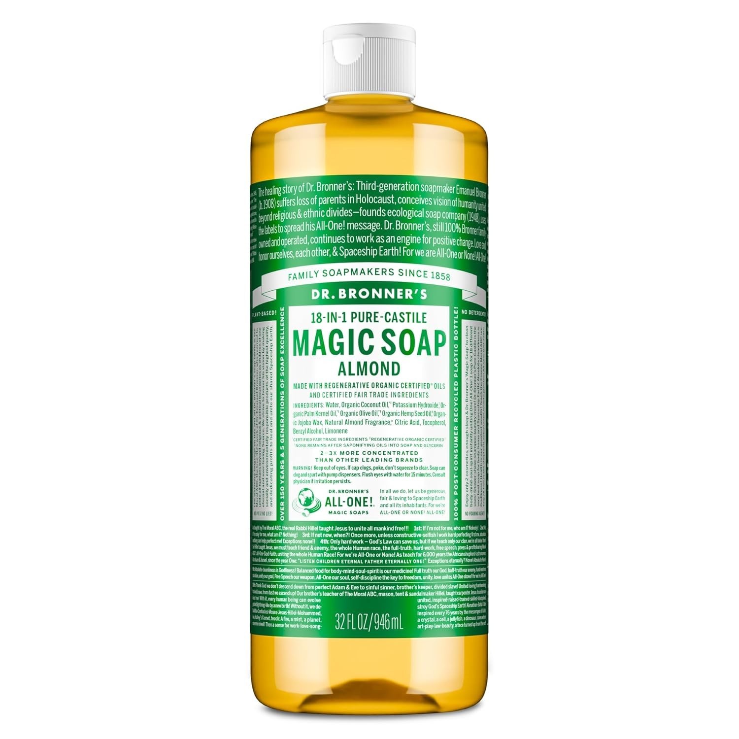 Dr. Bronner’s Pure-Castile Magic Liquid Soap – 32 Fl Oz (Pack of 1), green