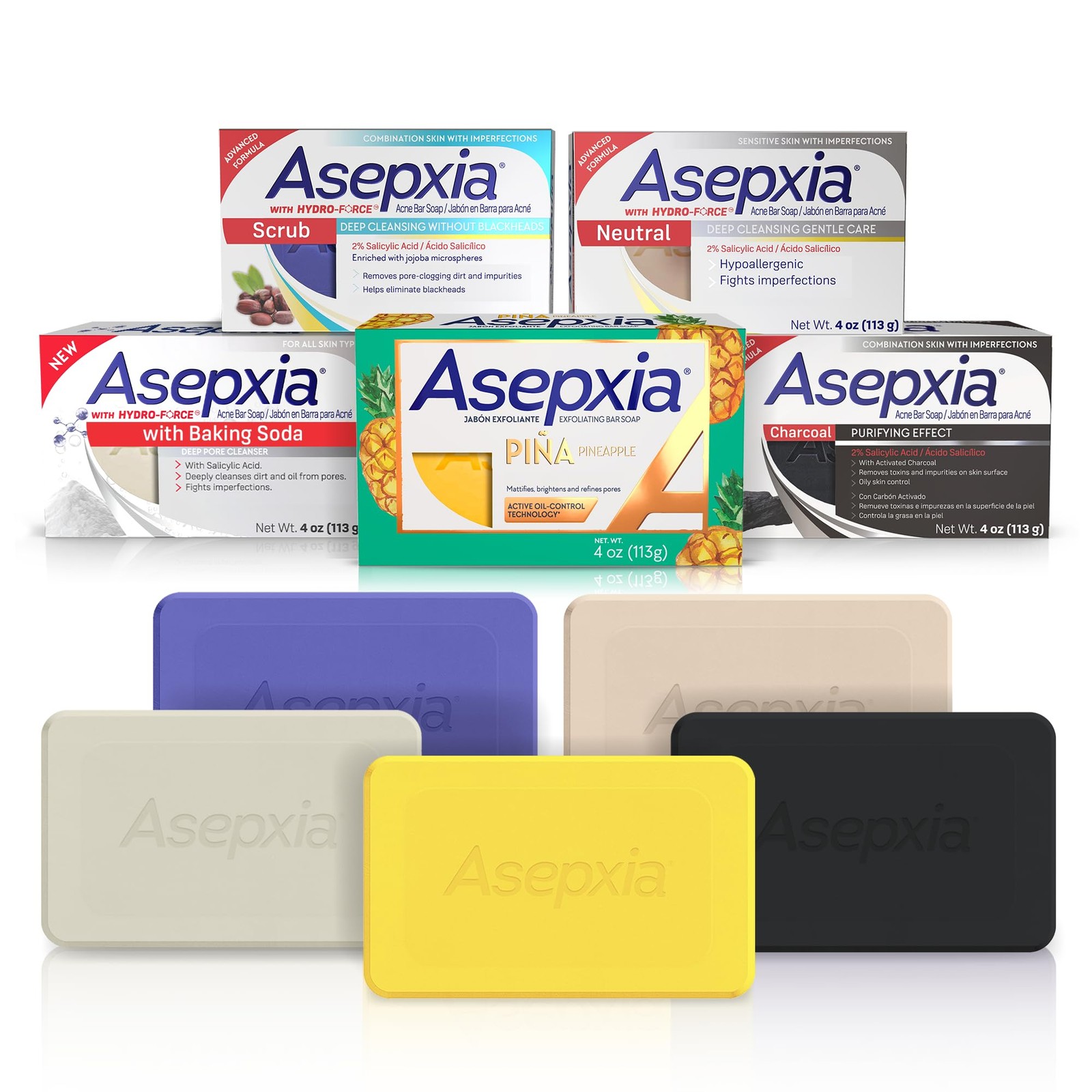 Asepxia Soap Face Wash Variety Pack – 4 Facial Bars for 1 Count (Pack of 5)