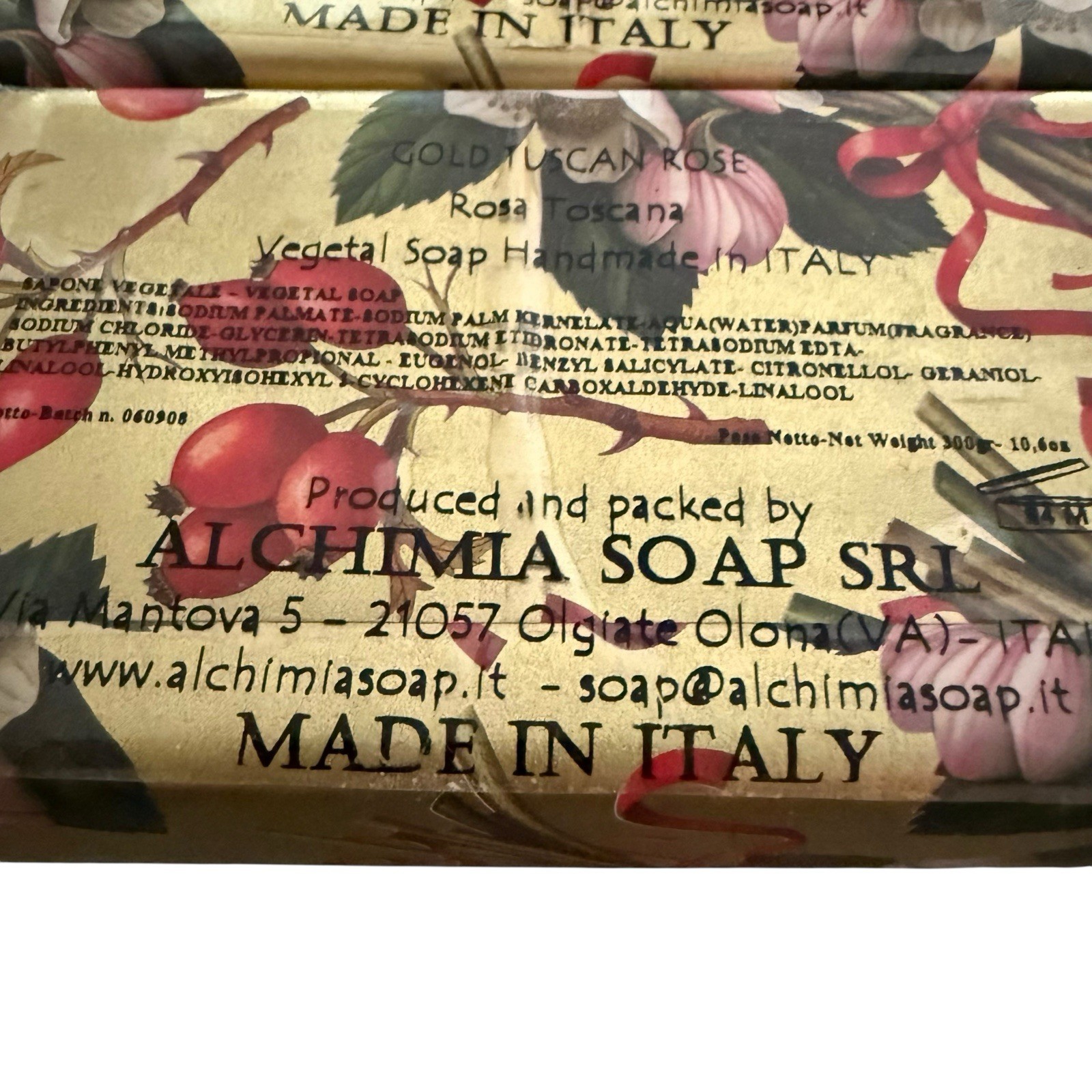Alchimia Luxury Italian Large Bar Soap Gold Tuscan Rose, 10.6 oz New 3 Bars