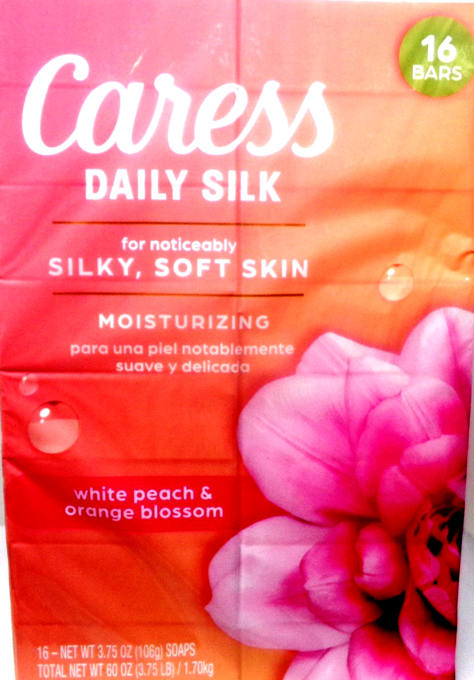 Caress Soap Daily Silk Beauty, White Peach & Orange Blossom, 3.75 oz 16 Bars