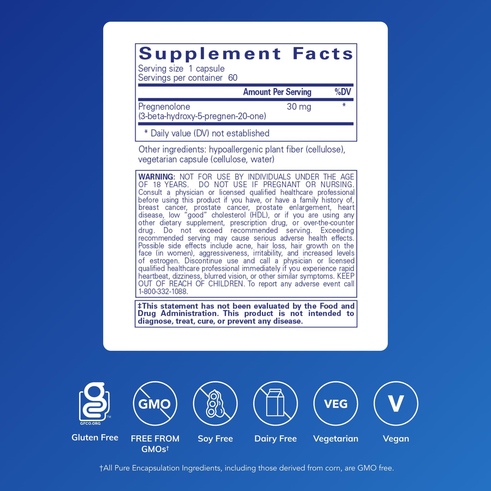 Pure Encapsulations Pregnenolone – 30 mg – Hormone 60 Count (Pack of 1)