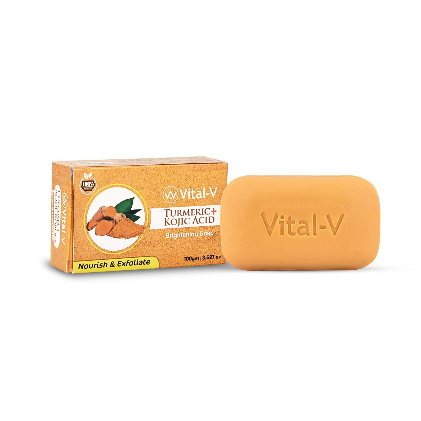 VITAL V Kojic &Turmeric Soap Bar (100g bar) 2- Packs For Face & Body – Natural