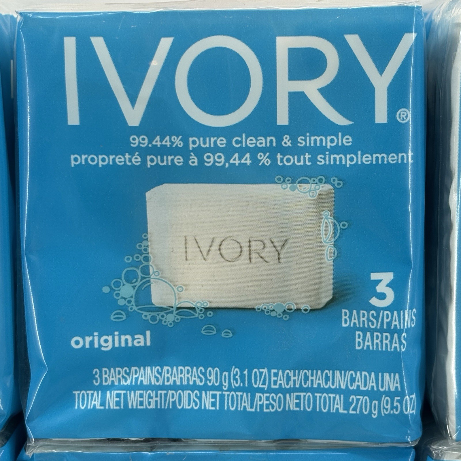Ivory Original Bar Soap Lot of 18 Bars 6 Packs x 3 Bars 3.1 oz Each 99.44% Pure