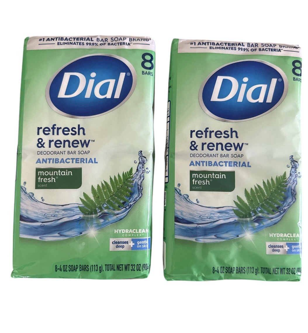 Dial Antibacterial Bar Soap Refresh & Renew Mountain Fresh 4 oz 8 Bars New 2 PK