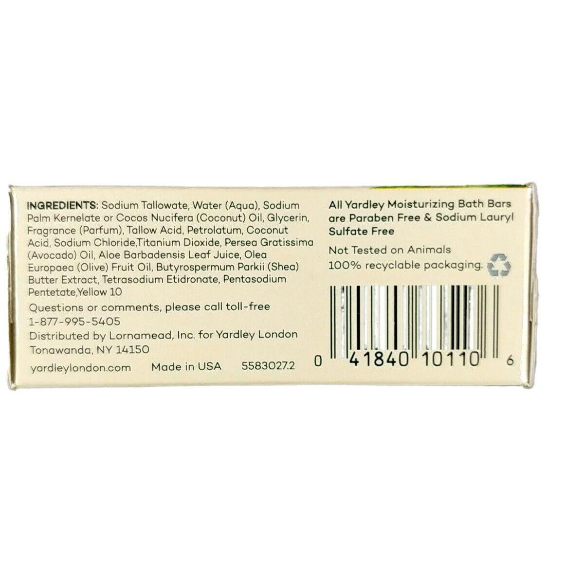 Yardley London Soap Aloe & Avocado Moisturizing Bath Bar 4 Bars 4.25 oz each