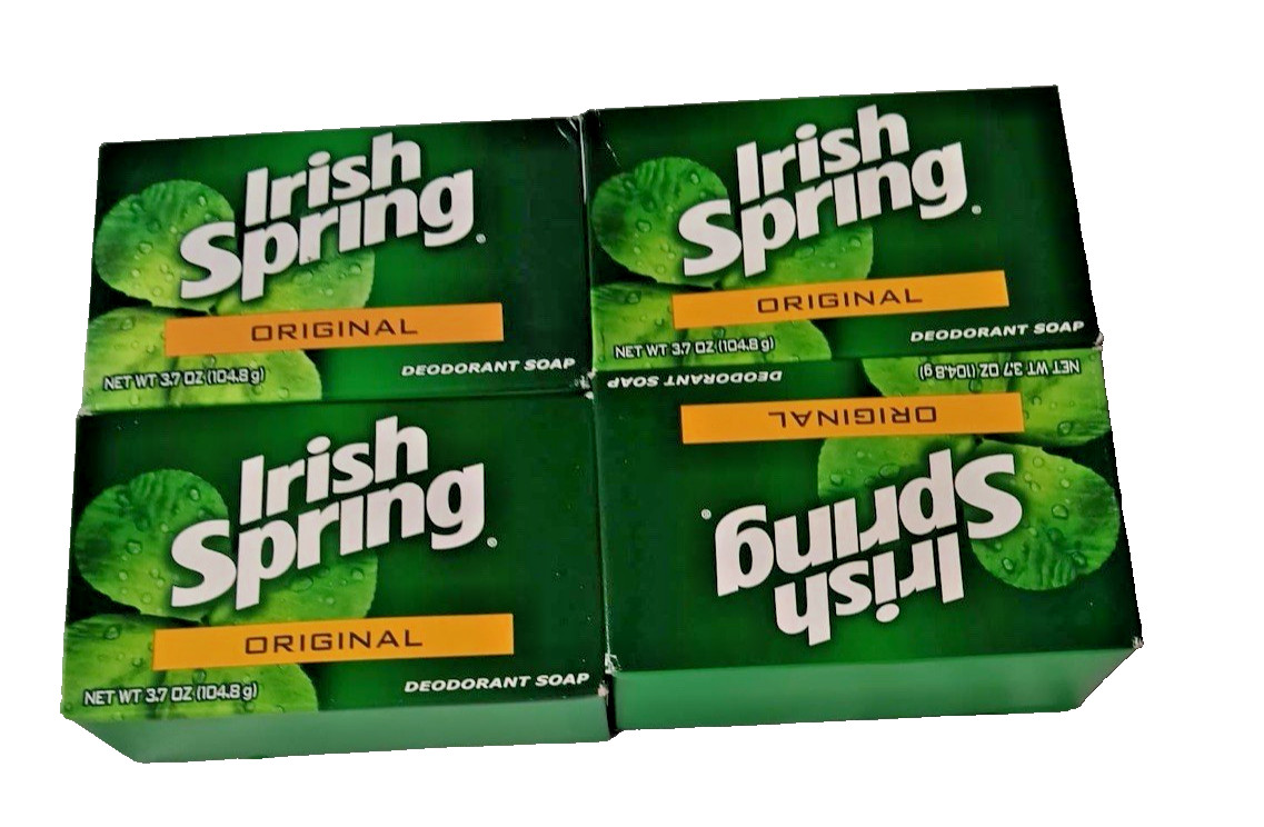 Irish Spring ORIGINAL Deodorant Soap Lot of 4 Large Bars 3.7 Oz New No Flax