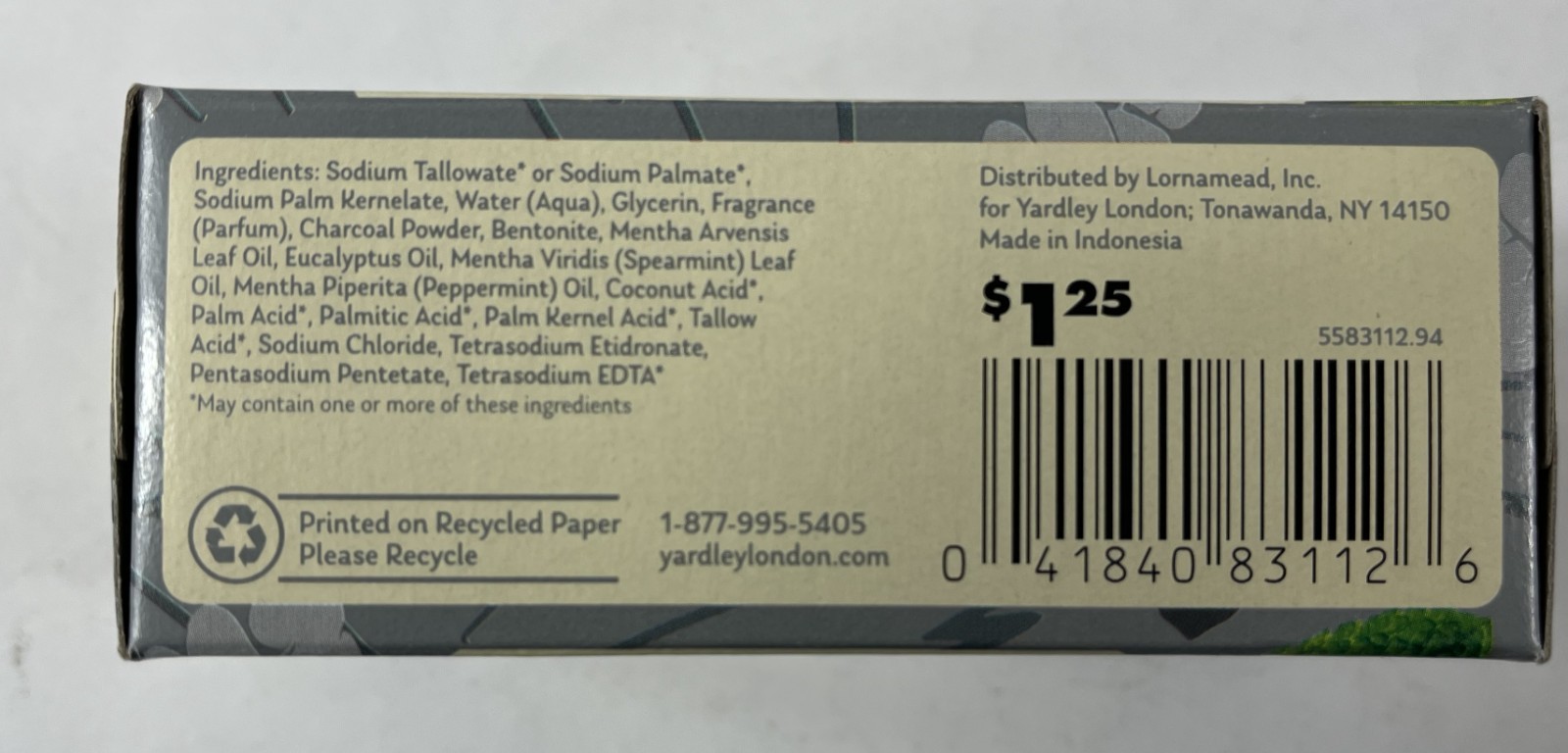 Yardley of London Activated Charcoal Bar Soap Deep Cleansing Bath Soap 4.25oz