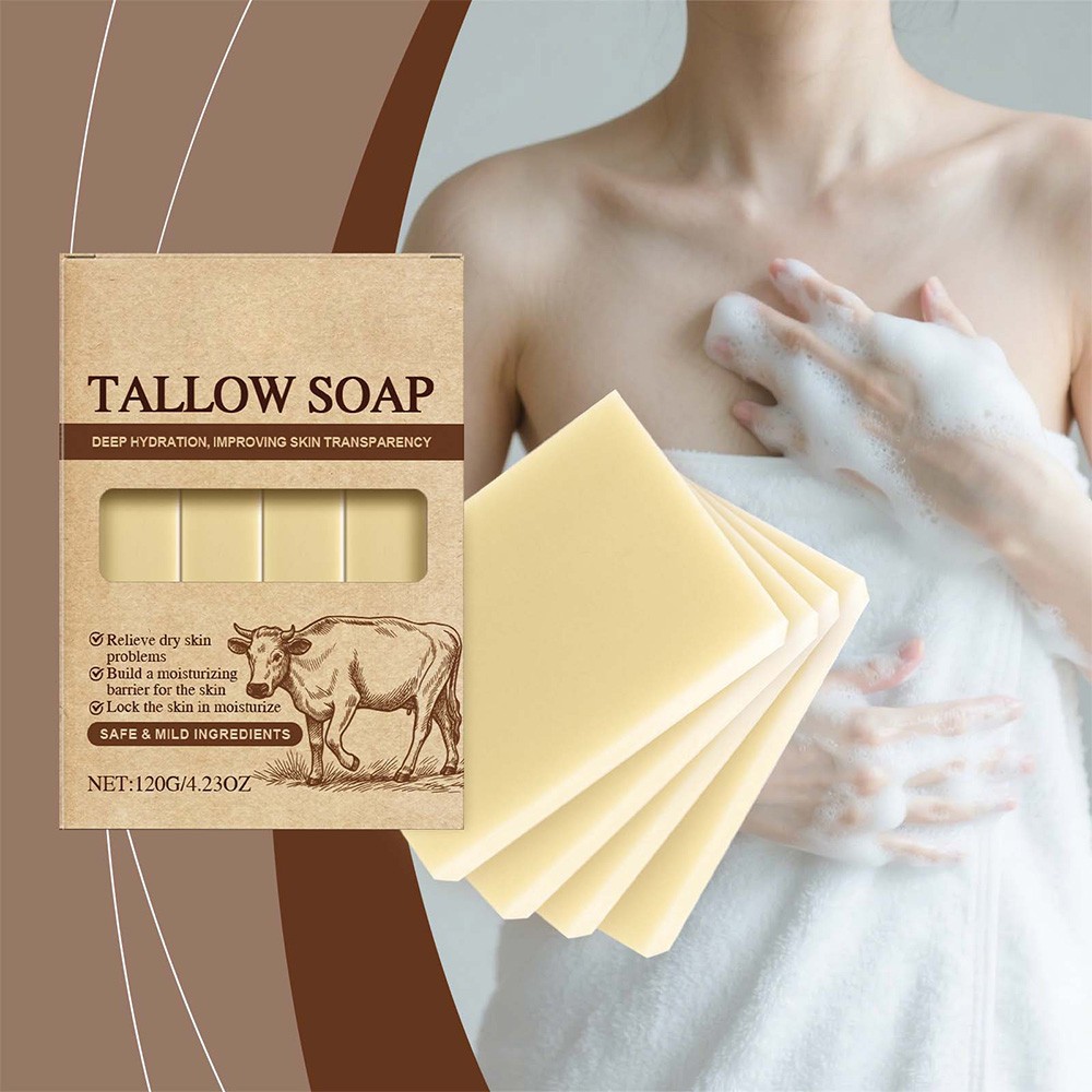 Beef Tallow Soap Bar, 4 Bars All Natural Grass Fed Tallow Soap,Moisturizing Body