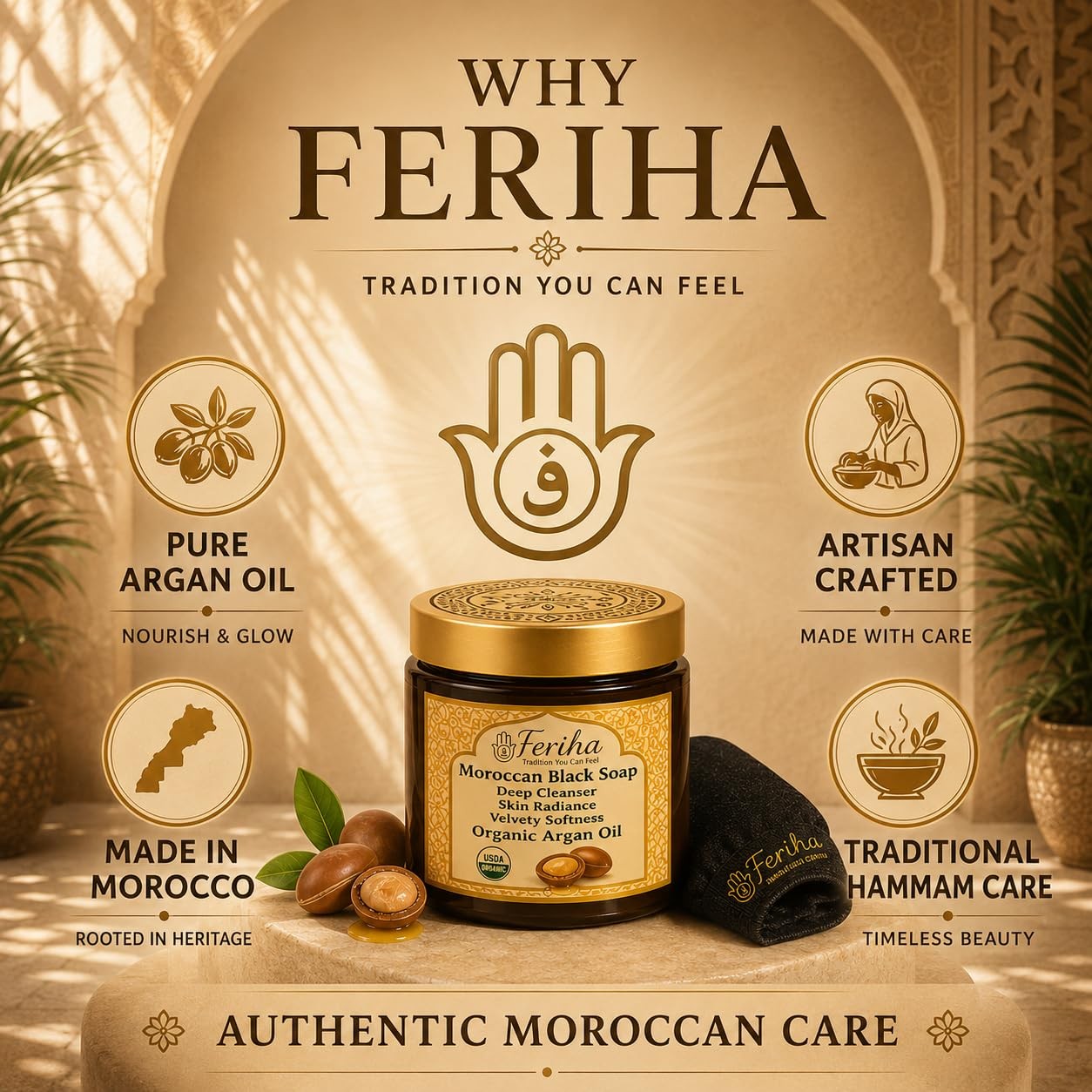 Organic Moroccan Black Soap (Argan Oil) – Made in Morocco – 7 oz