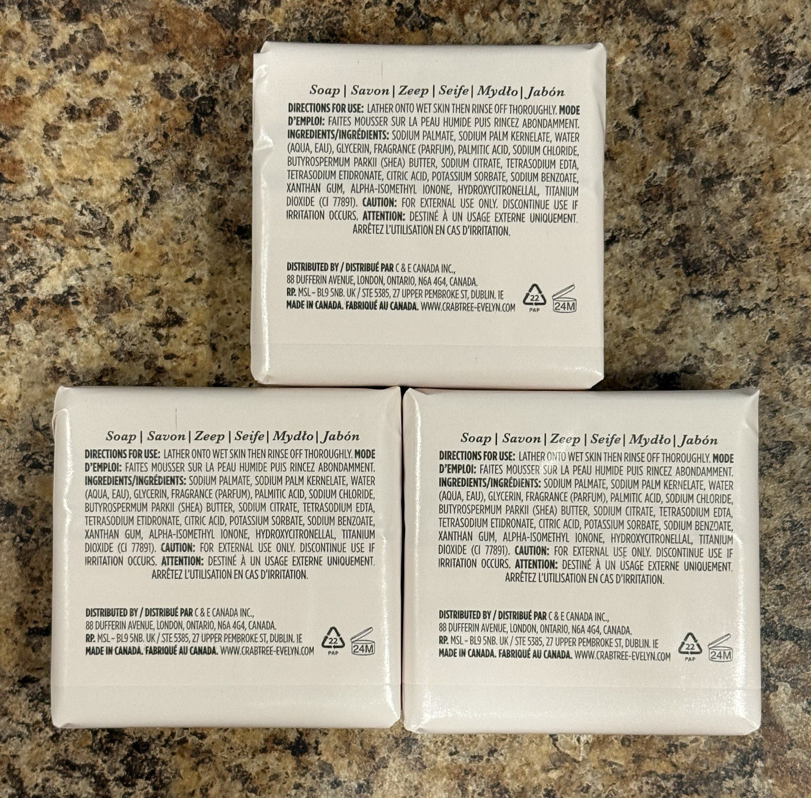 Crabtree & Evelyn VANILLA & SHEA BUTTER Triple Milled Soap Bar Set of 3-3x 3.5oz