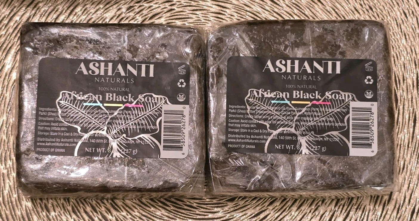 (2) Ashanti Naturals African Black Soap Bar 8 oz – 100% Natural – Vegan – Ghana