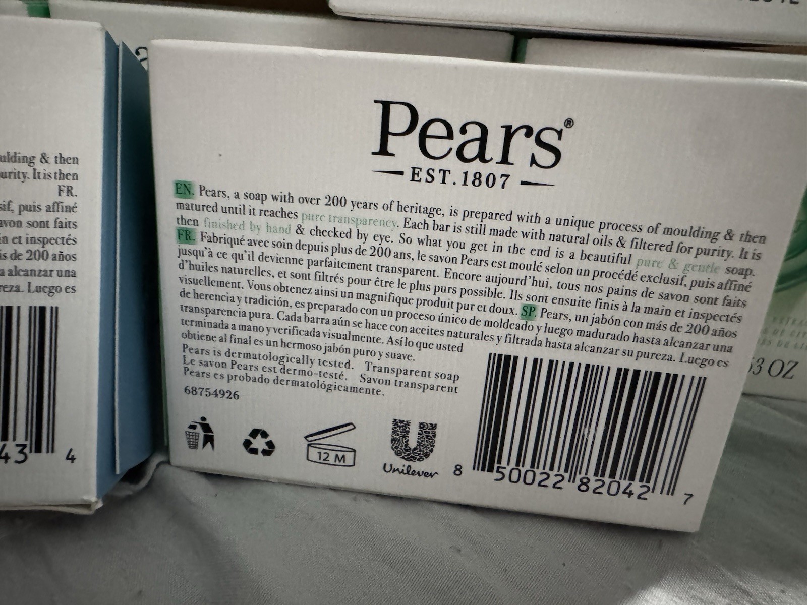 8 Pack Pears Pure & Gentle Transparent Soap 3.53 oz/100 g Bar Soap BLUE & GREEN