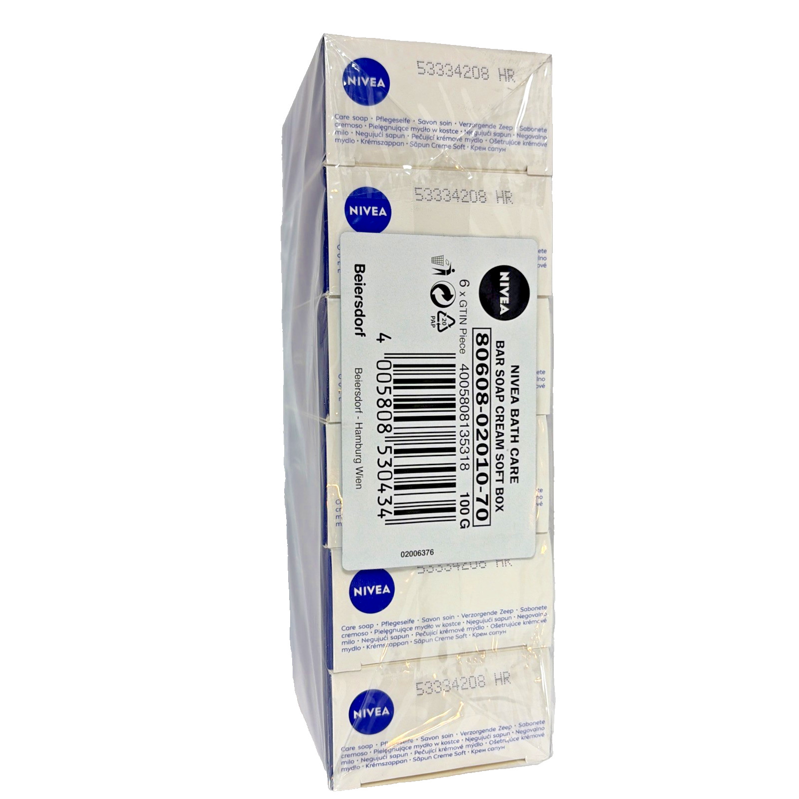 Pack Of 6 Nivea Creme Soft Care Bar Soap 96% Naturally Derived Ingredients 100g