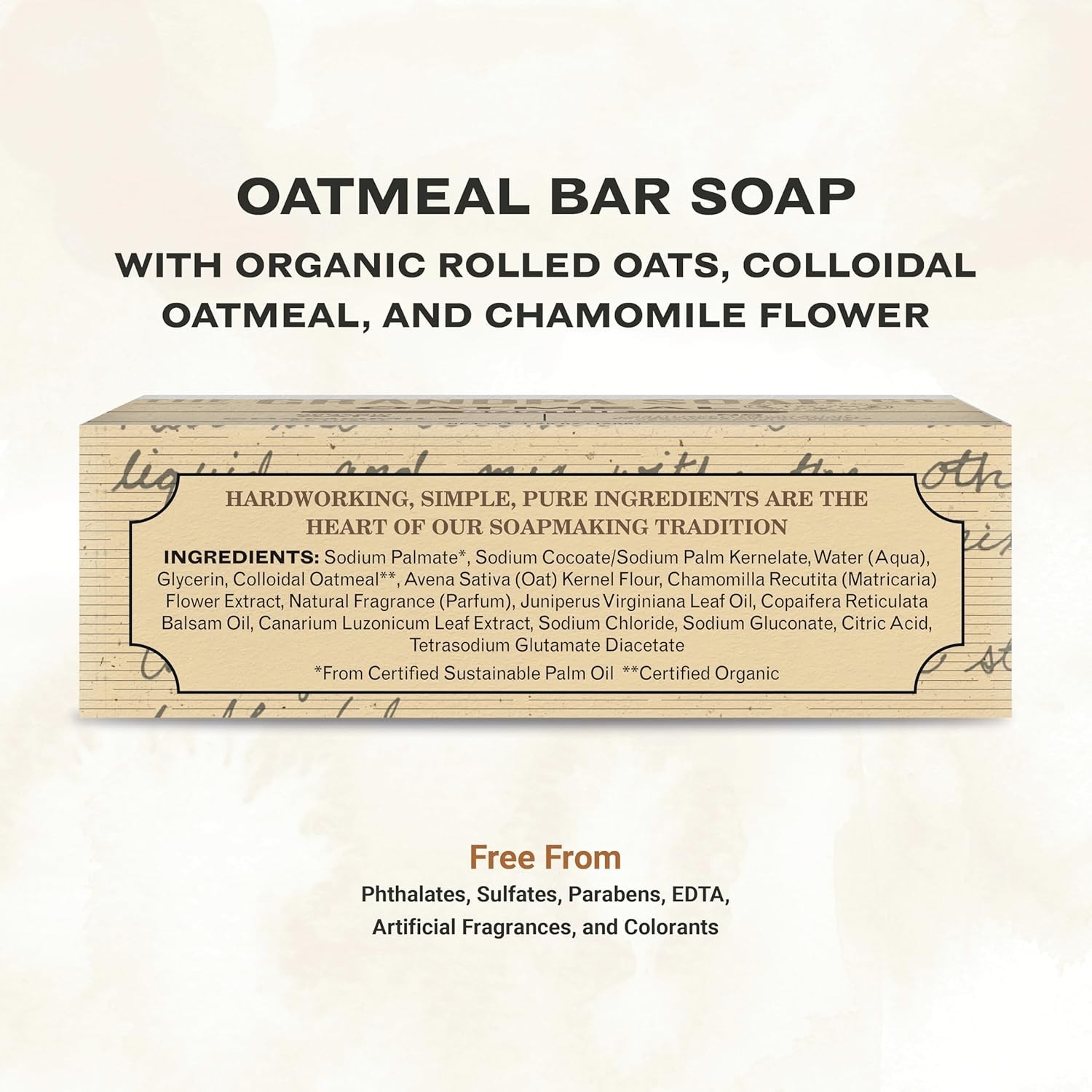 Oatmeal Bar Soap – With Organic Oats + Chamomile Extract, Gently Exfoliates a…