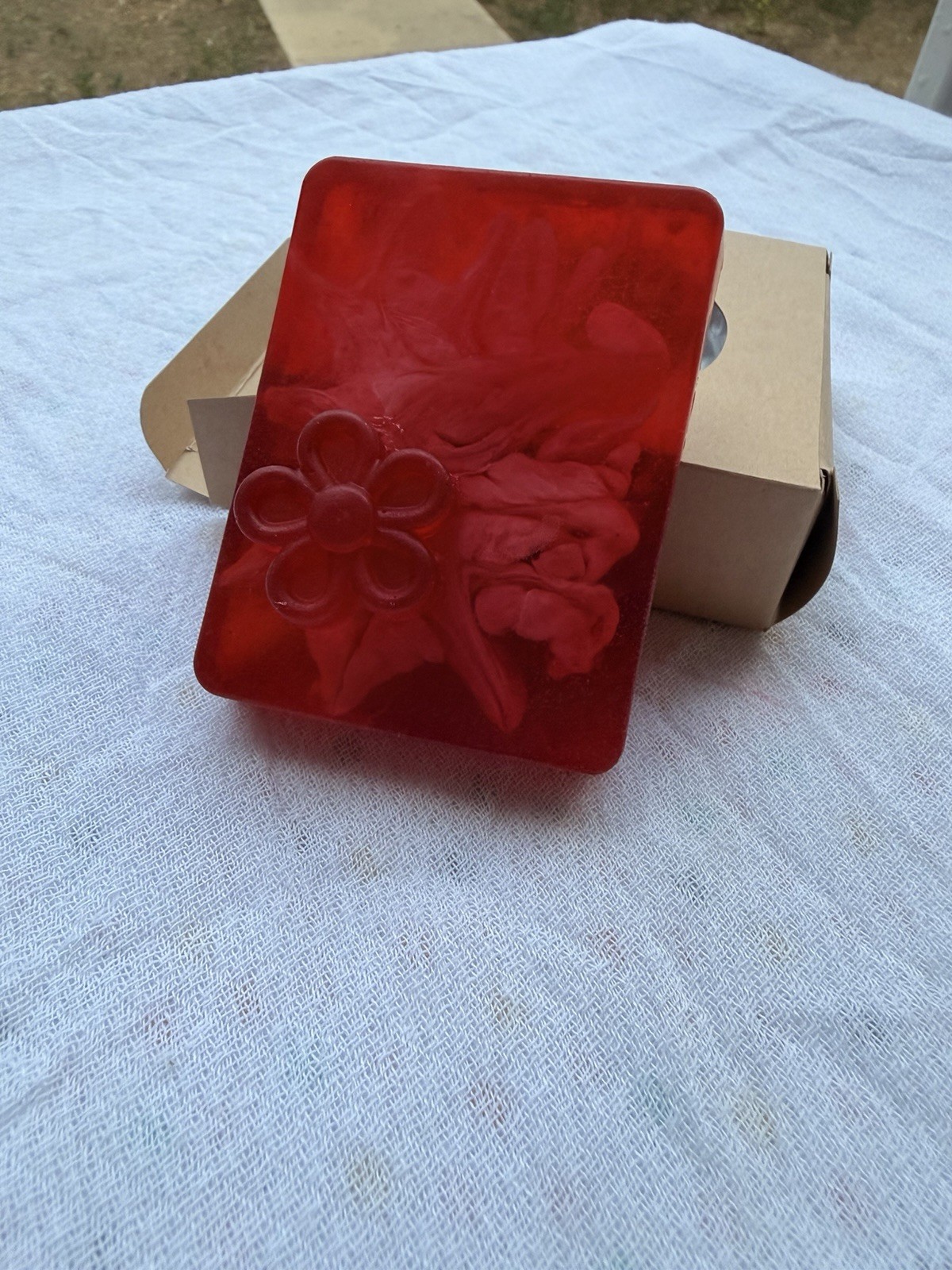Red Floral Embossed Rectangular Body Bar Soap for Body & Hands