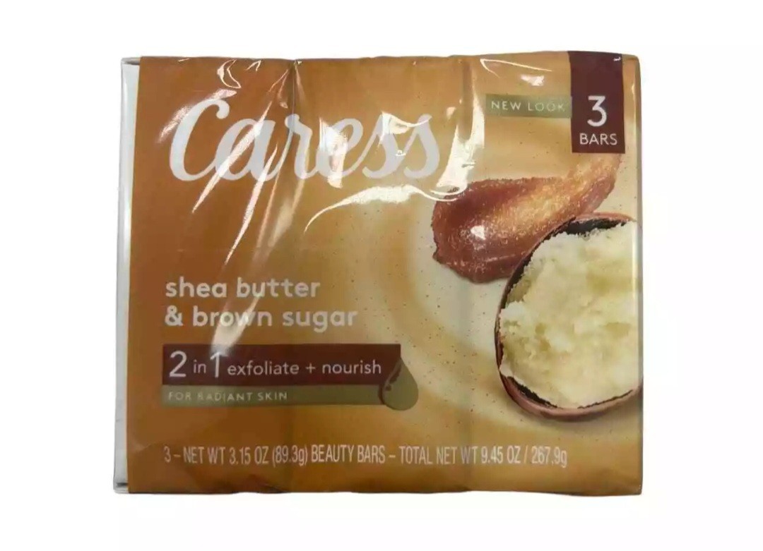 NEW! CARESS (2-BARS) 3.15 Oz. Bars ●SHEA BUTTER/BROWN SUGAR● Exfoliate +Nourish.