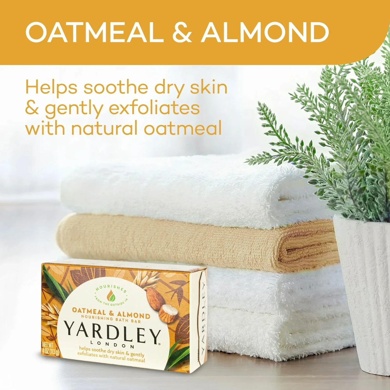 Yardley Oatmeal & Almond Bath Bar Soap 4.25 oz, 12 Pack, Moisturizing Bar Soap