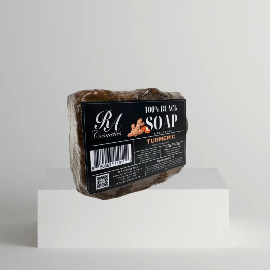 RA Cosmetics 100% Pure Raw African Black Soap With Turmeric Oil – 5oz