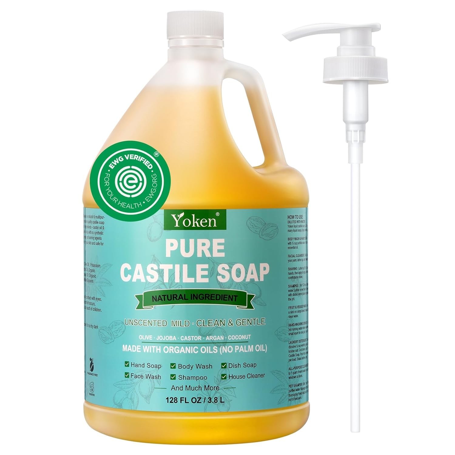 Unscented Castile Soap Liquid – Organic Oil, Clean & Gentle