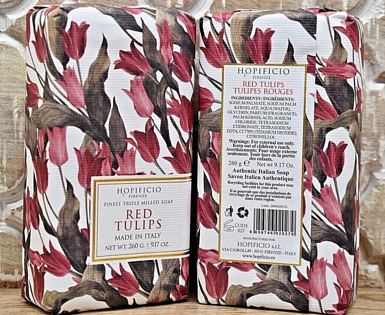 2 HOPIFICIO Firenze Red Tulips Soap Bars