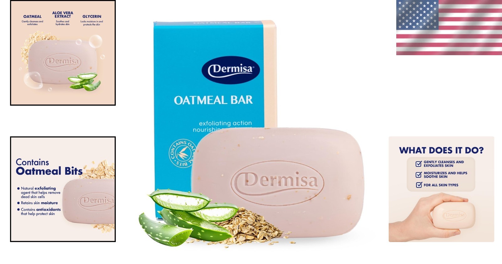 Oatmeal & Aloe Vera Soap Bar – Gentle Exfoliating Face & Body Cleanser, 3 Oz