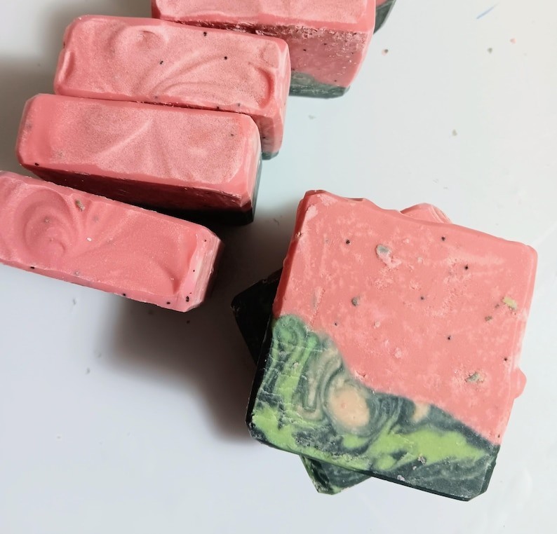 Watermelon Mint Cold Process Soap Bar | Lard, Poppy seeds, Watermelon Seed Oil
