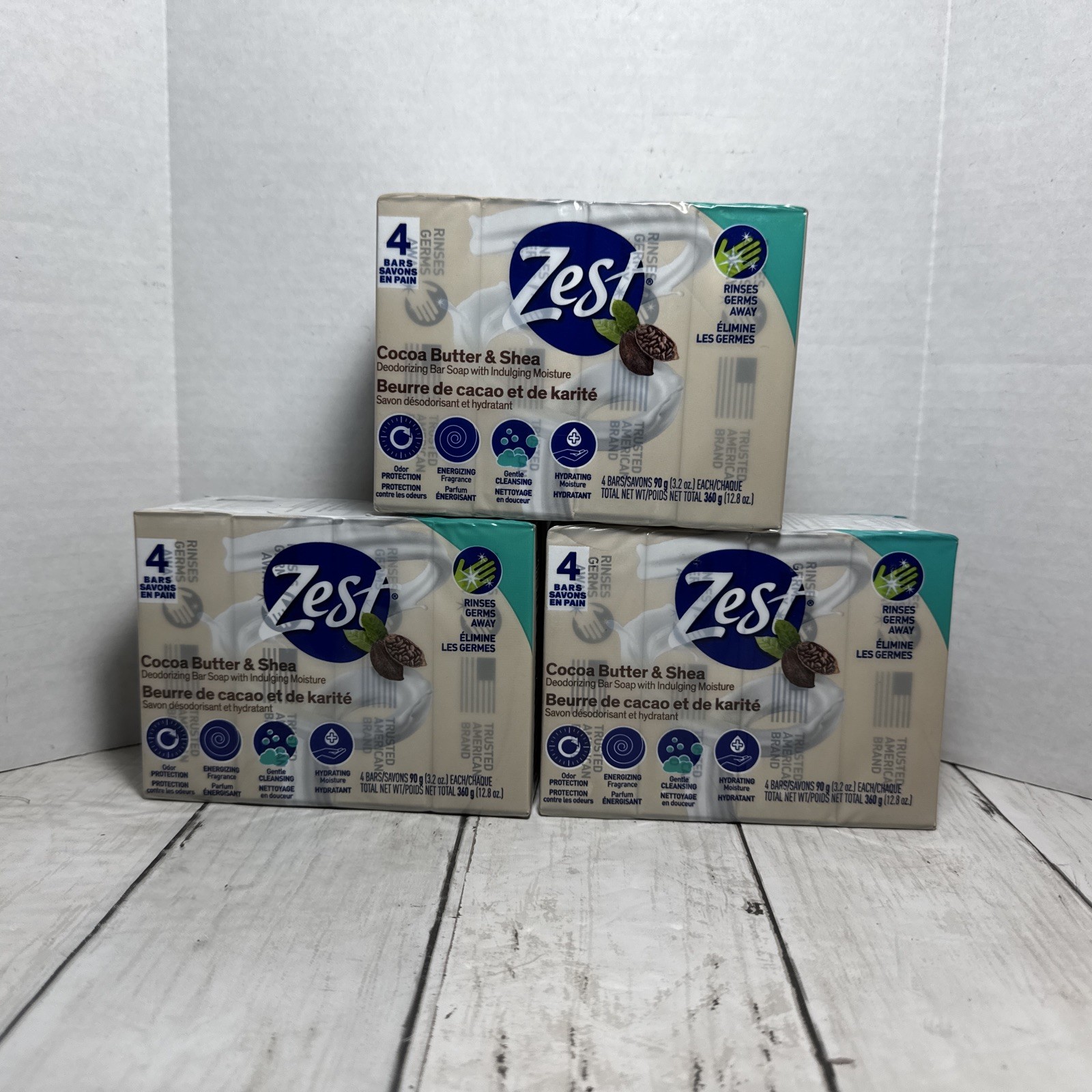 Zest Cocoa Butter & Shea Bar Soap, for All Skin Types, 4 oz 3 Packs Of 4