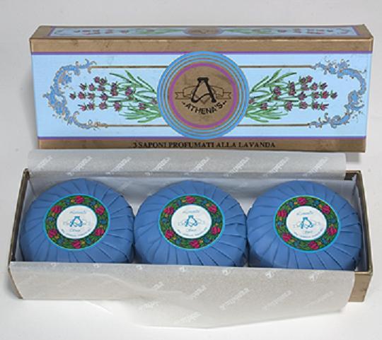 Italy’s ATHENA’S SOAP SET Boxed 3-100g PLEATED Bath Bars – Choice of 3 Scents