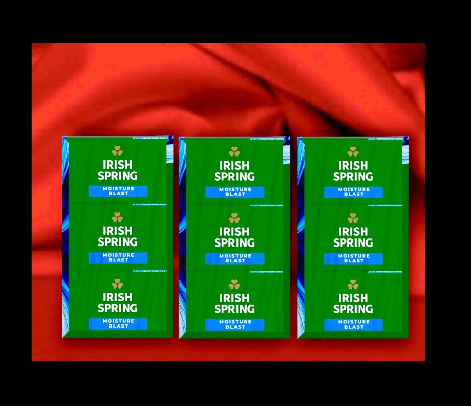 9 Bars Irish Spring Moisture Blast Deodorant Bar Soap:(3pk x 3), 12hr Fresh