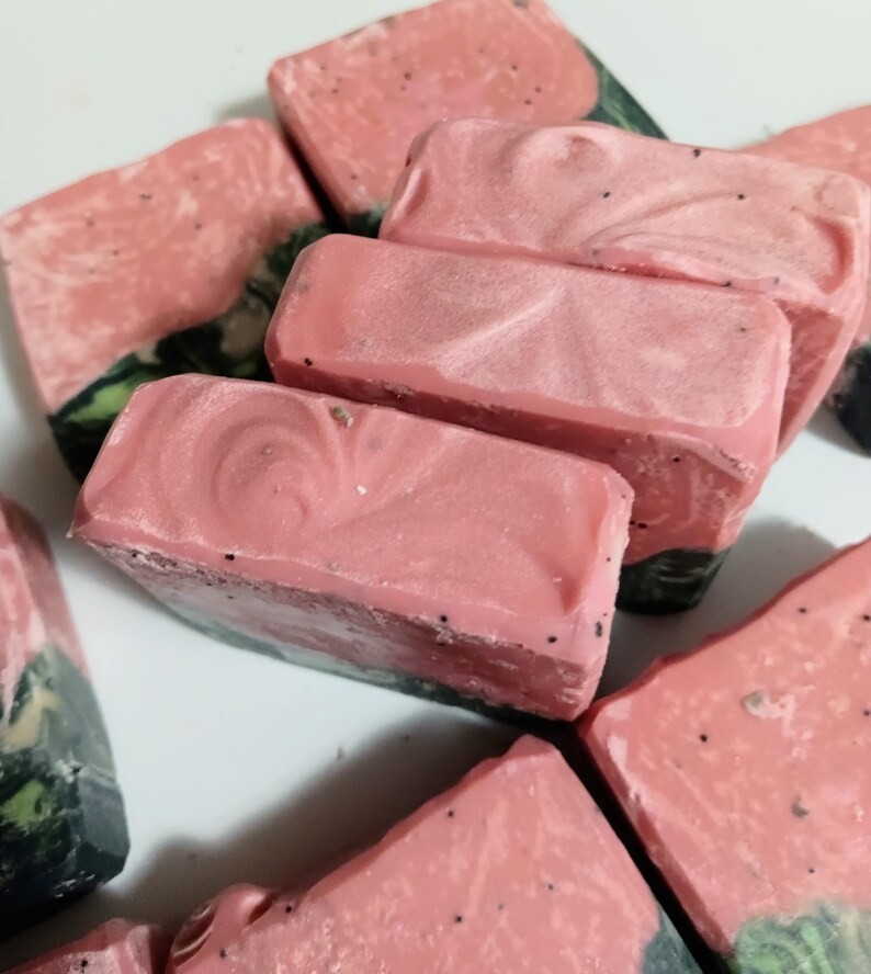Watermelon Mint Cold Process Soap Bar | Lard, Poppy seeds, Watermelon Seed Oil