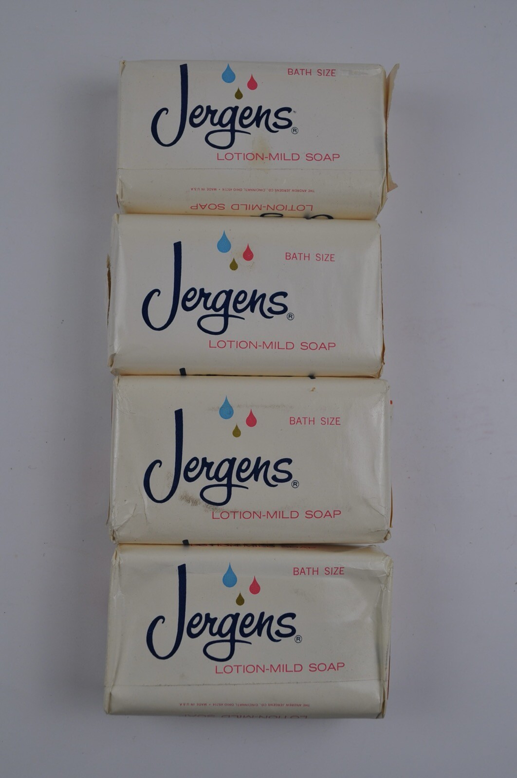 Vintage Lot of 4 JERGENS Lotion MILD Bar Soap 4.75 oz Facial Bath 60s