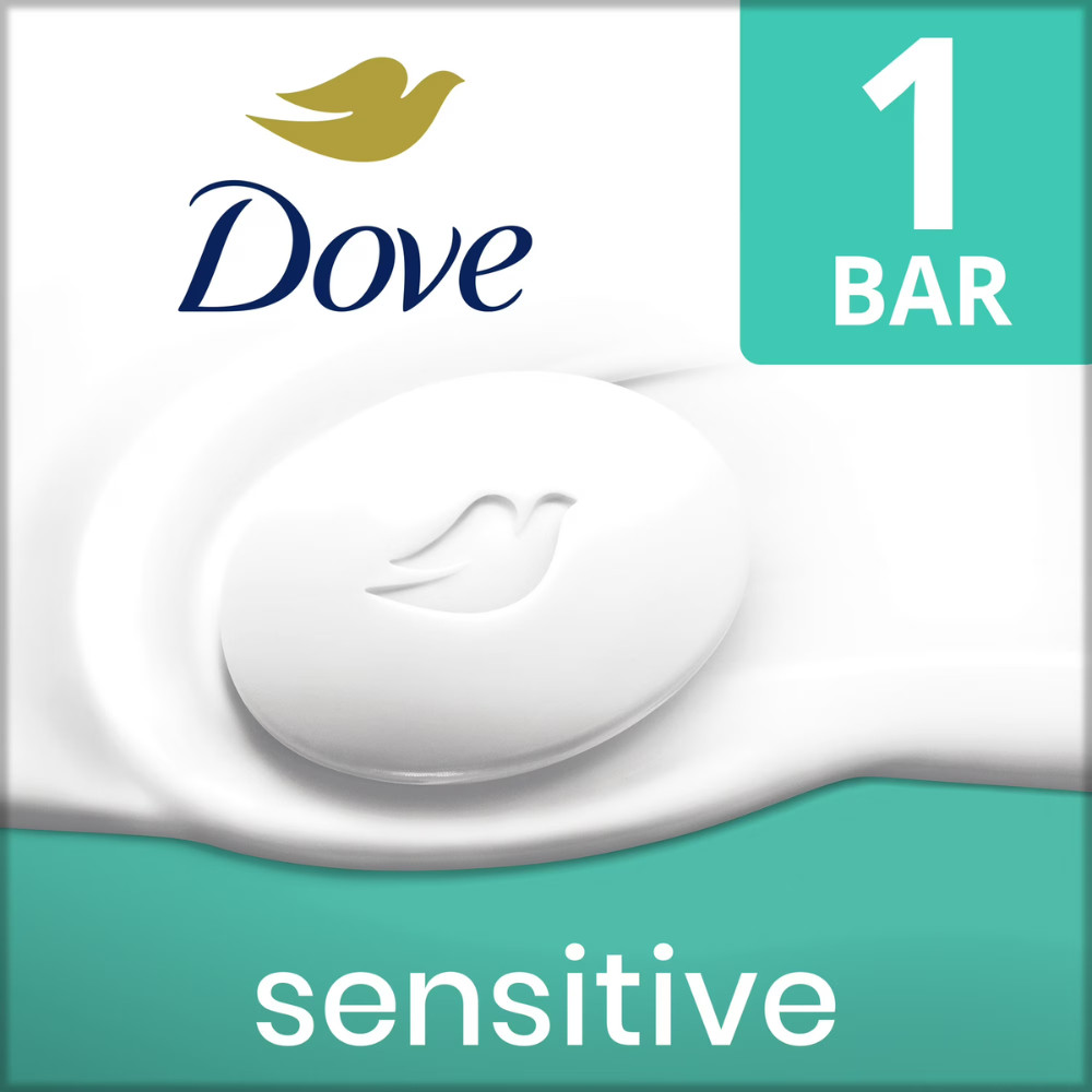 Dove Sensitive Skin Beauty Bar, Fragrance-Free, Hypoallergenic Bath Soap, 2.6 oz