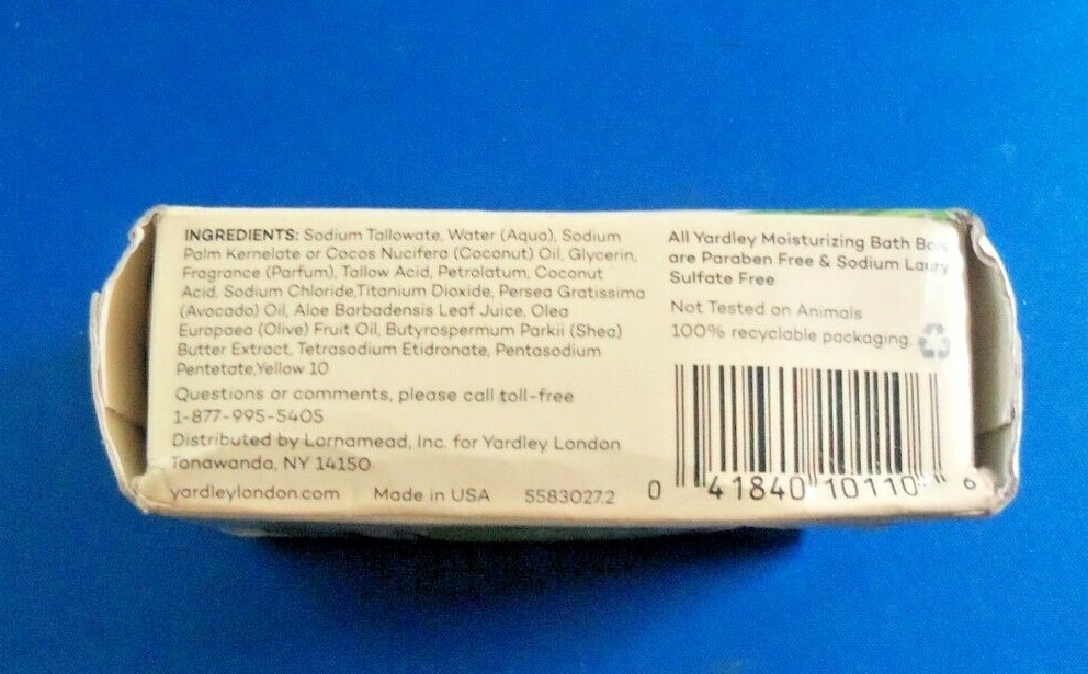 YARDLEY ALOE & AVACADO 4.25 Oz Soap Bath Bar Relaxing Fragrance T-71