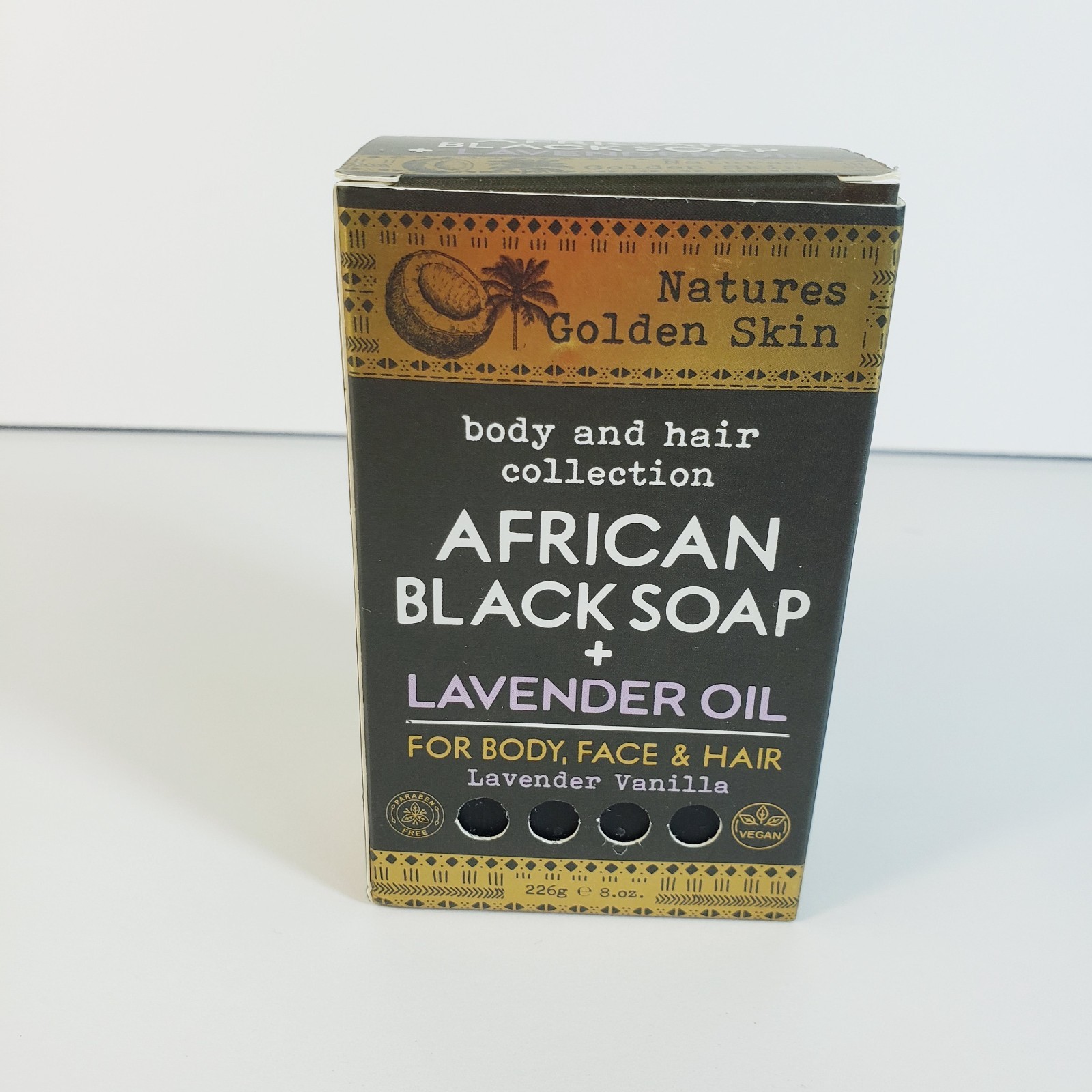 Natures Golden Skin African Black Soap+ Lavender OIl for Body Face & Hair 10 oz