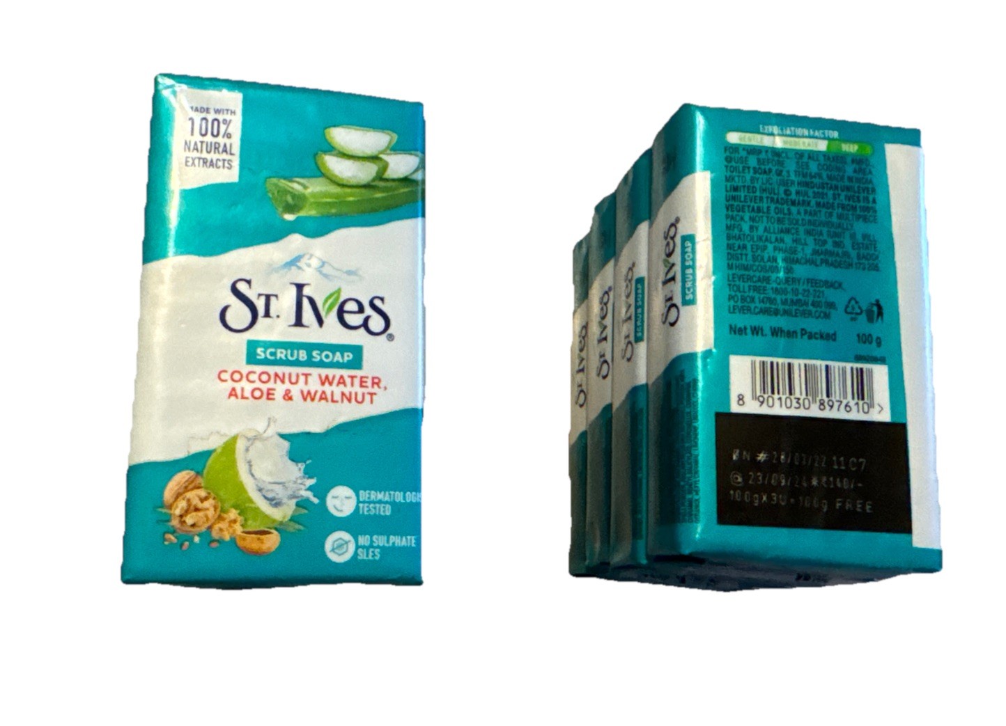 St. Ives’ Scrub Bar Soap with Coconut Water, Aloe, and Walnut 2 (4 Pack) 8 Bars