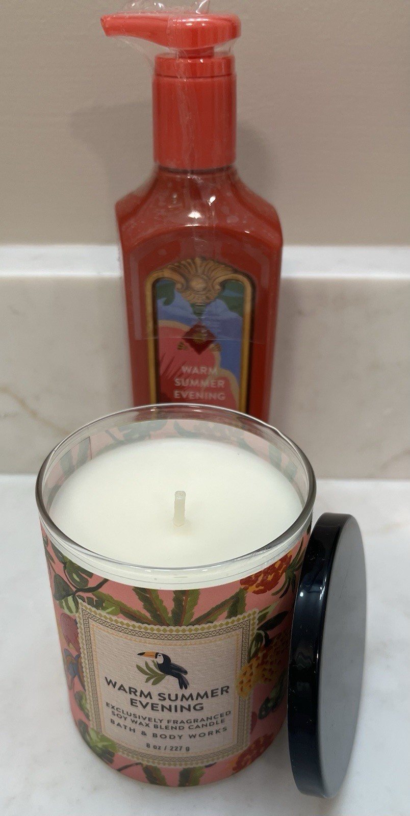 Bath Body Works Cleansing Gel Hand Soap & Single wick candle WARM SUMMER EVENING