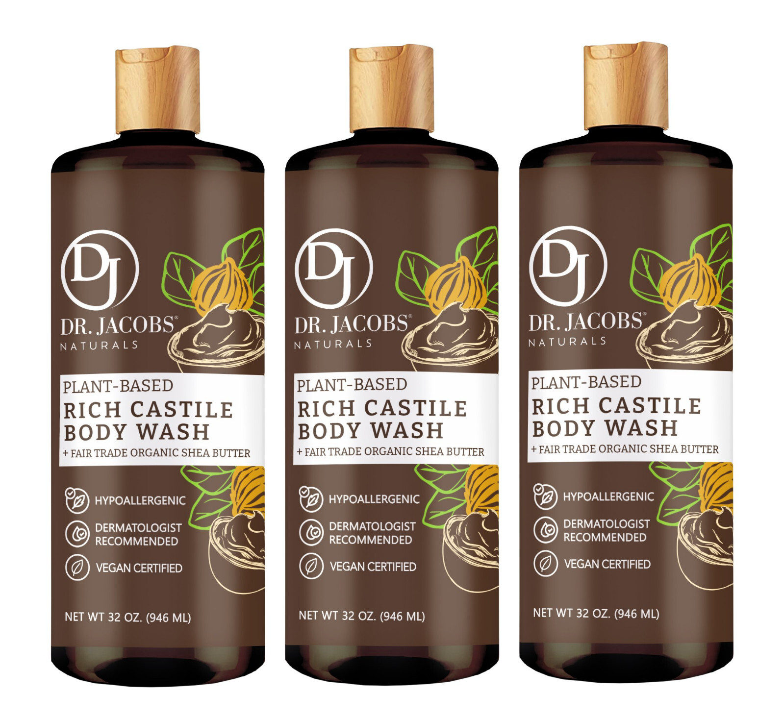 Dr Jacobs Naturals 32oz Shea Butter Castile Body Wash Soap Plant-Based