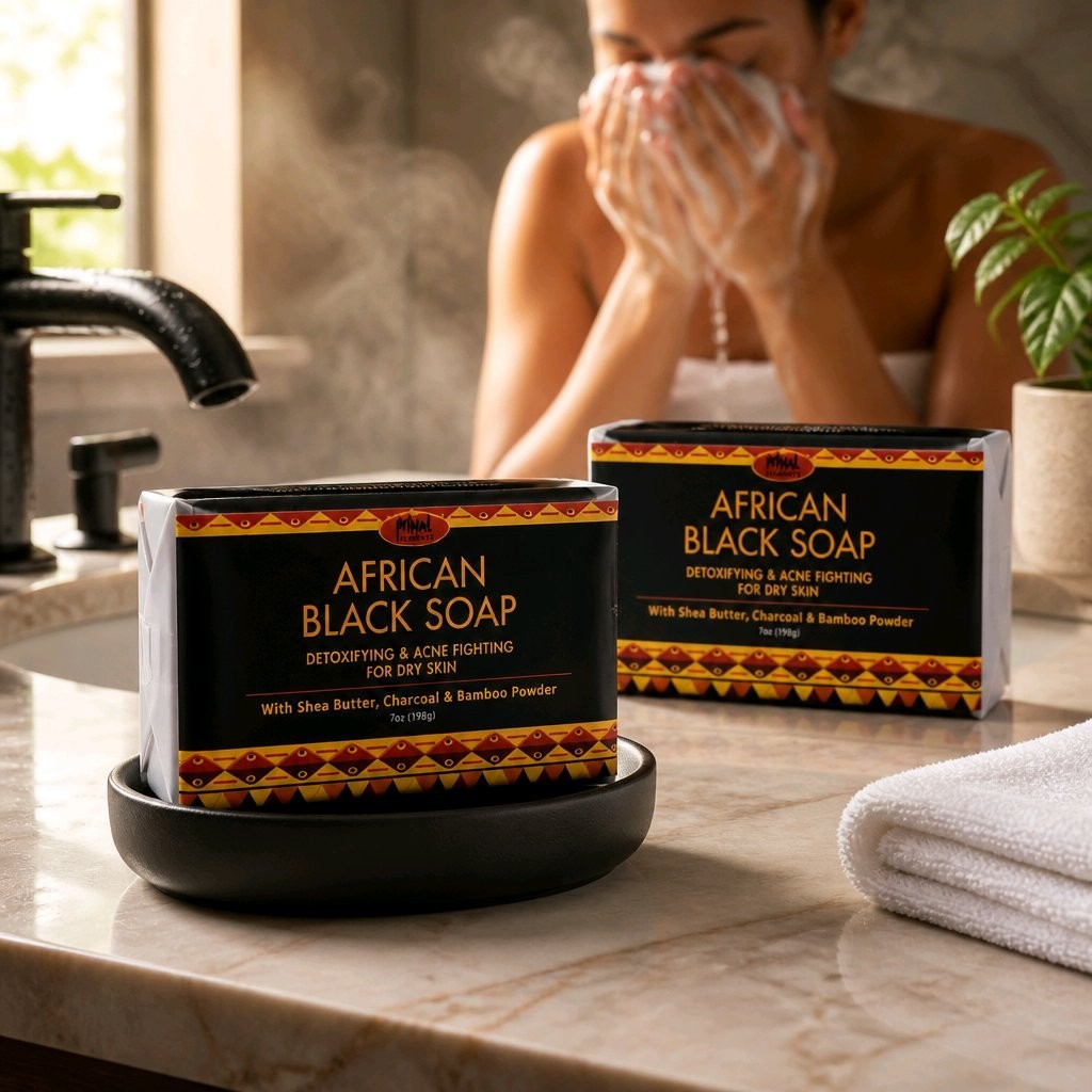 AFRICAN BLACK SOAP Detoxifying Acne Fighting Shea Butter & Charcoal 7 oz. 2-Bars