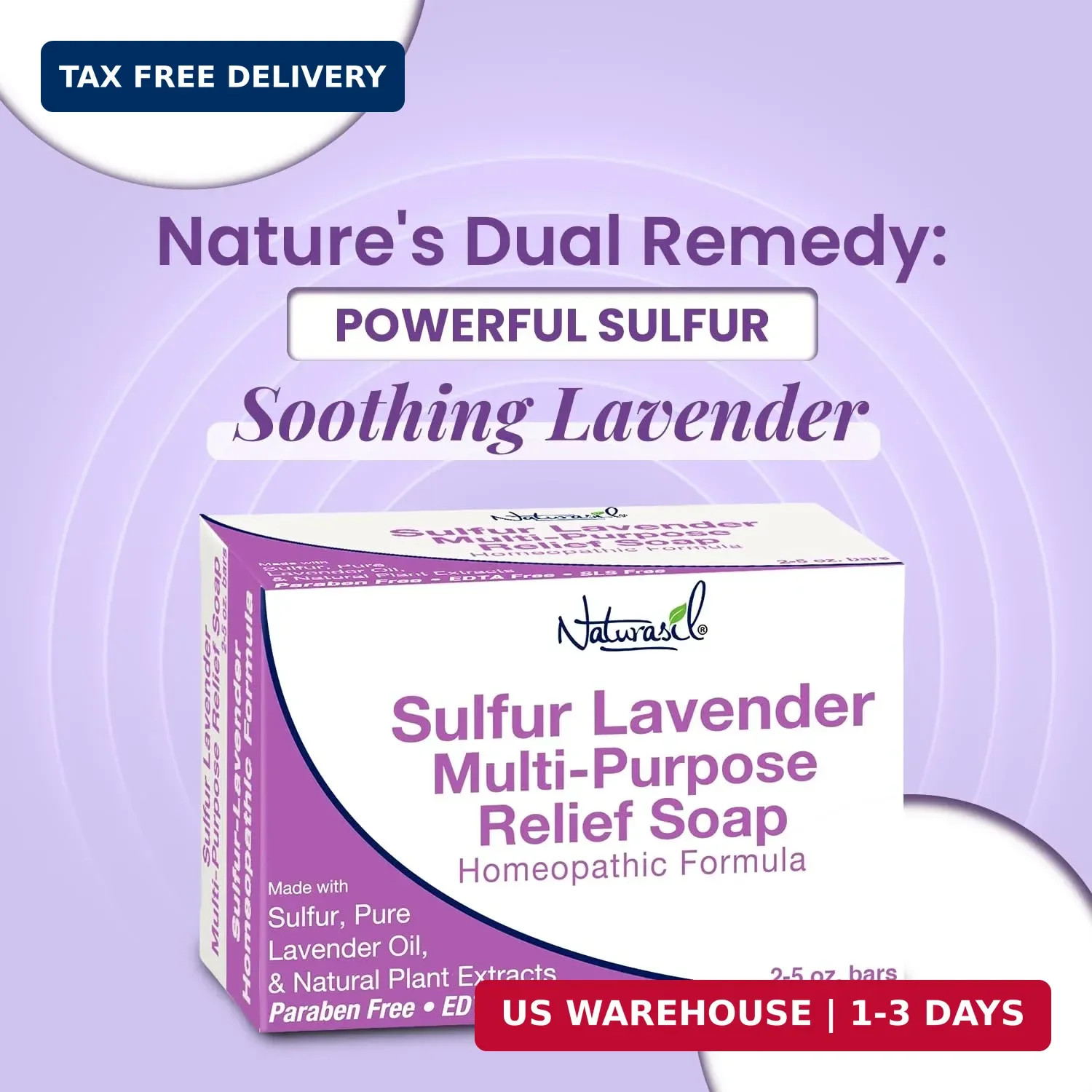 Naturasil Sulfur Soap Treatment w/Pure Lavender | Max-Strength Natural Relief fo