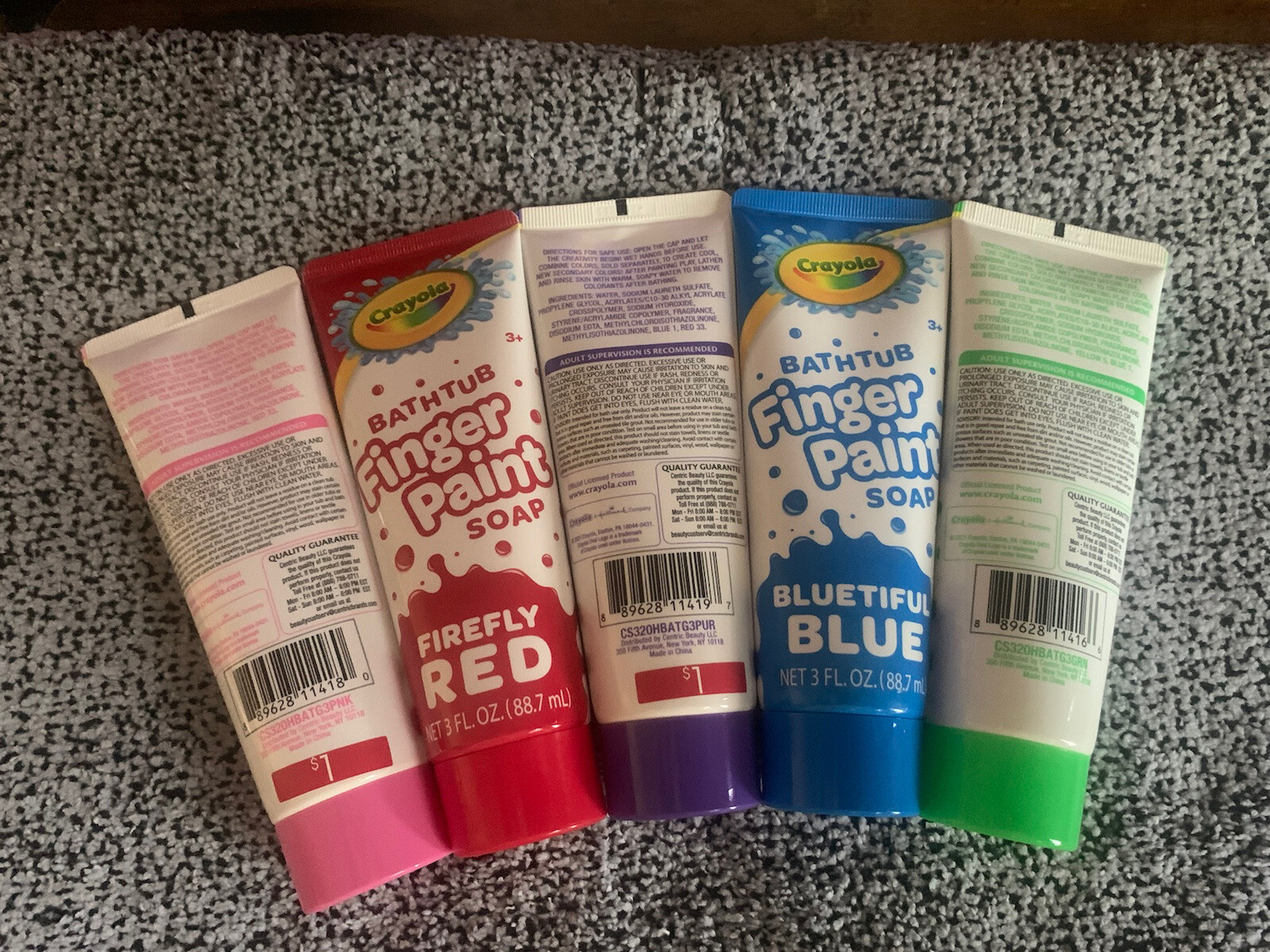 5PC SET: Crayola Bathtub Finger Paint Soap Kids 3oz: Red Blue Green Purple Pink