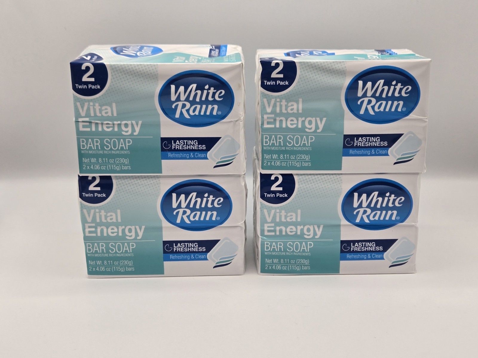 8 Bars – Vital Energy Moisturizing Bar Soap – White Rain – 4/2Packs