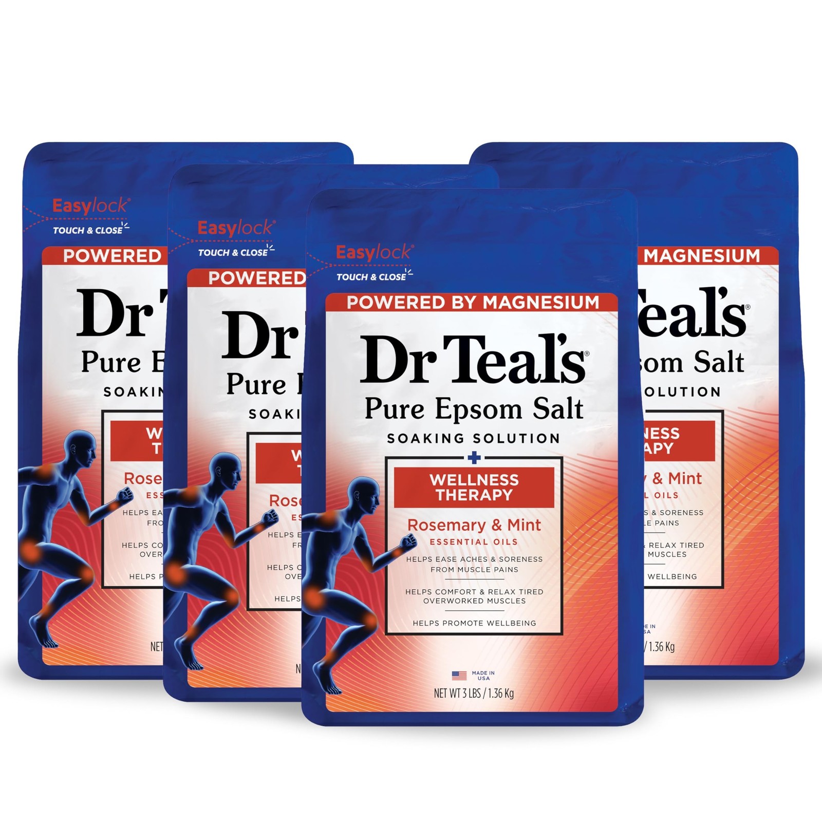 Dr Teal’s Pure Epsom Salt Soak, Wellness Therapy with Rosemary & Mint, 3 lbs …