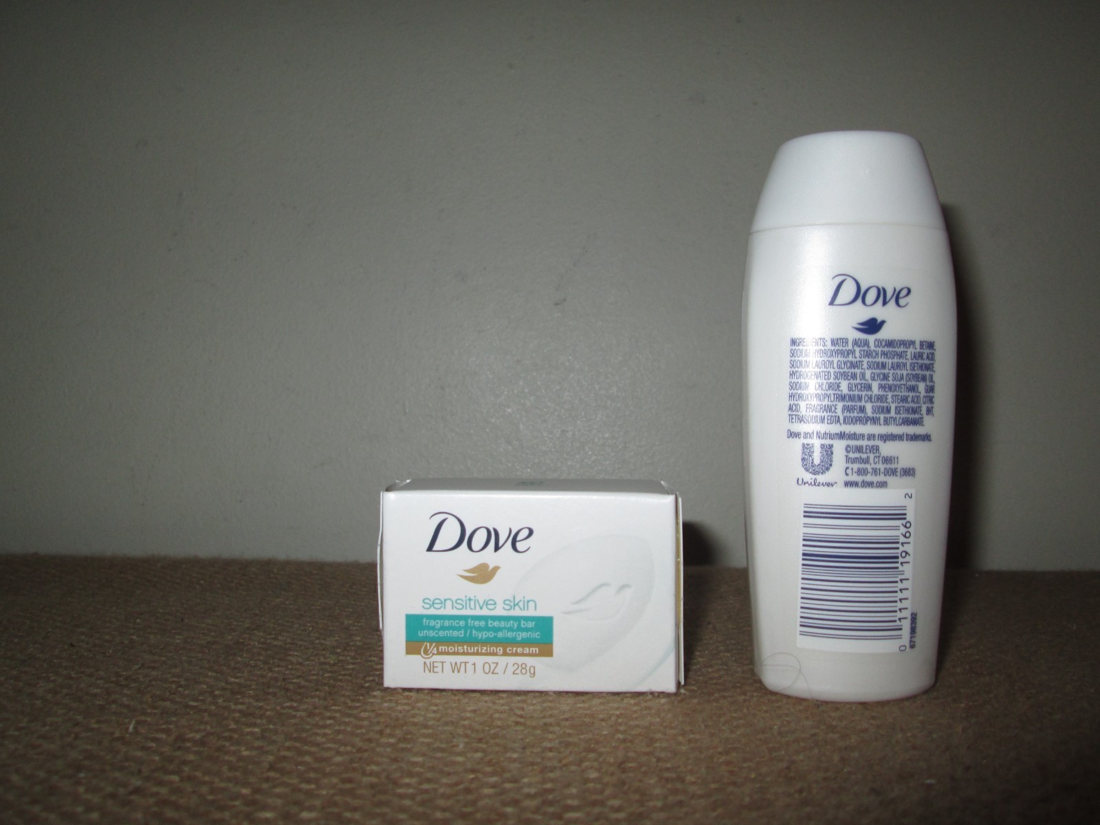 LOT of Dove Sensitive Skin 1 Oz Soap Bar + 1.8 Oz Body Wash Mini Travel Size