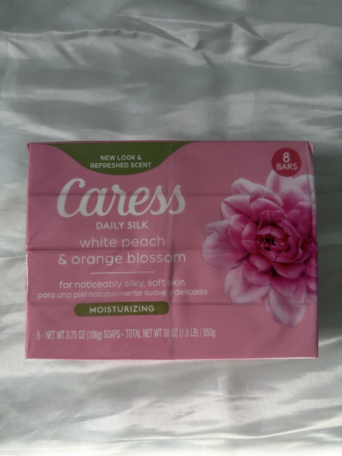 Caress 8 pk Daily Silk Bar Soap White Peach & Orange Blossom Floral Oil Essence