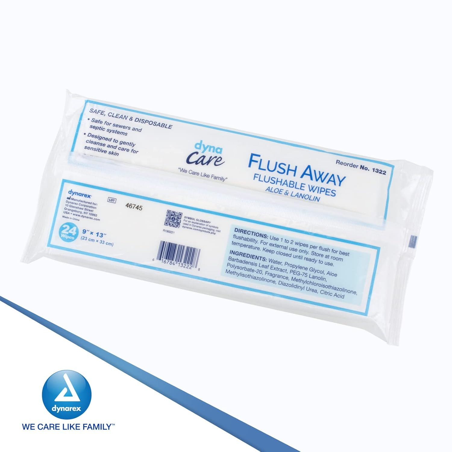 Dynacare Flushable Wipes, Wet Bathroom Hygiene Wipes for Adults, Alcohol Free, S
