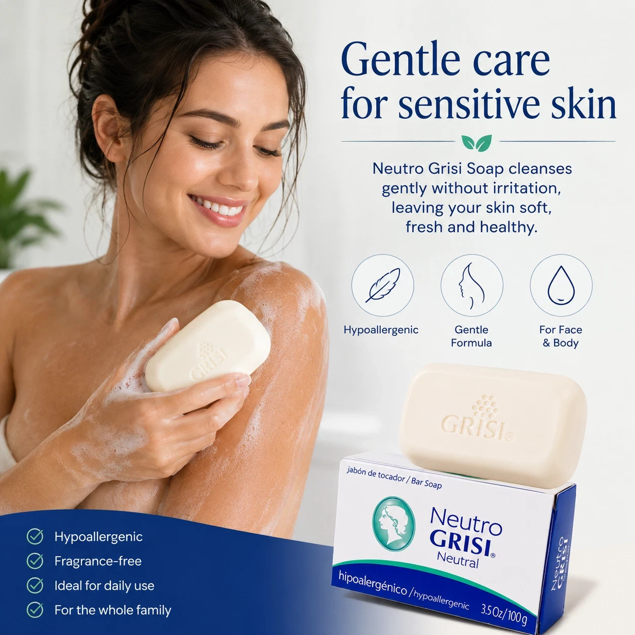 Keep your skin feeling clean, soft, and healthy with Neutro Grisi Hypoallergenic
